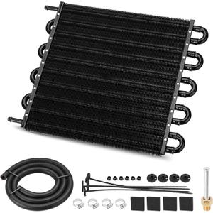 Upgrade 10 Pass Aluminium Transmission Oil Cooler, 5/16" Universal 10 Rows Tube And Fin Cooler Kit Engine With Hose Mounting, Black