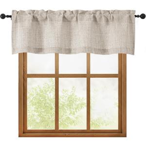 OWENIE Linen Valances for Windows 1 Pcs, Light Filtering Textured Farmhouse Short Small Valance Curtains for Bathroom Basement Living Room Bedroom, Rod Pocket Half Curtains Over Sink, 52Wx14L Inch