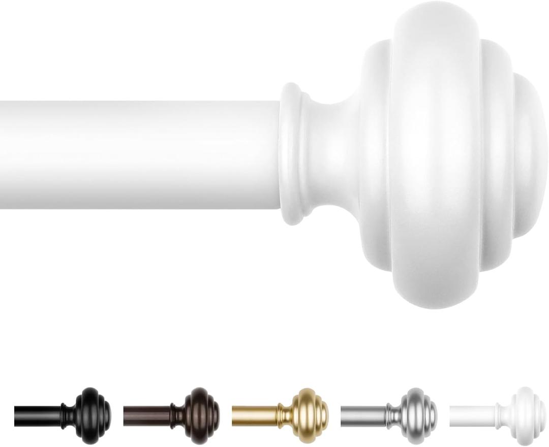 KAMANINA Curtain Rods for Windows 48 to 84 Inches, Adjustable Length Heavy Duty Curtain Rod, 7/8 Inch Decorative Drapery Rods with Modern Finials and Brackets, Ivory White