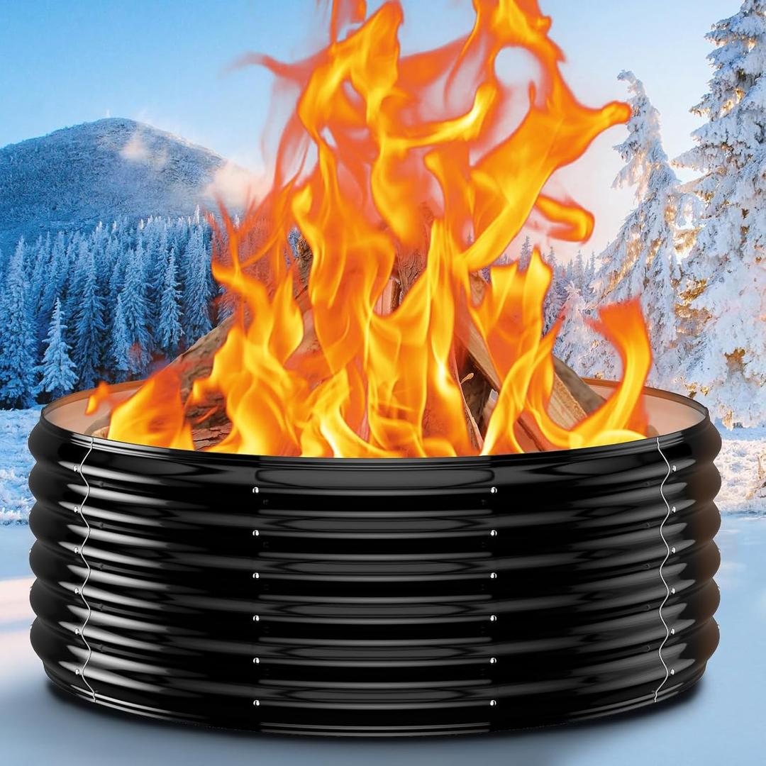 39 Inch Heavy Duty Fire Pit Ring for Outside, 17" Deep Wood Burning Fire Pit Insert for Backyard Fires, High Heat Resistant Galvanized Steel Firepit for Patio, Camping, Outdoor Fireplace & Bonfires