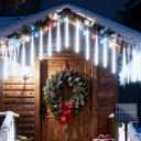 Flacchi Solar Meteor Shower Icicle Lights - 20 Tubes 480 LED Cascading Raindrop Lights, Outdoor Waterproof Christmas Decorations for Holiday Party (Cool White, Solar 20 Tubes)