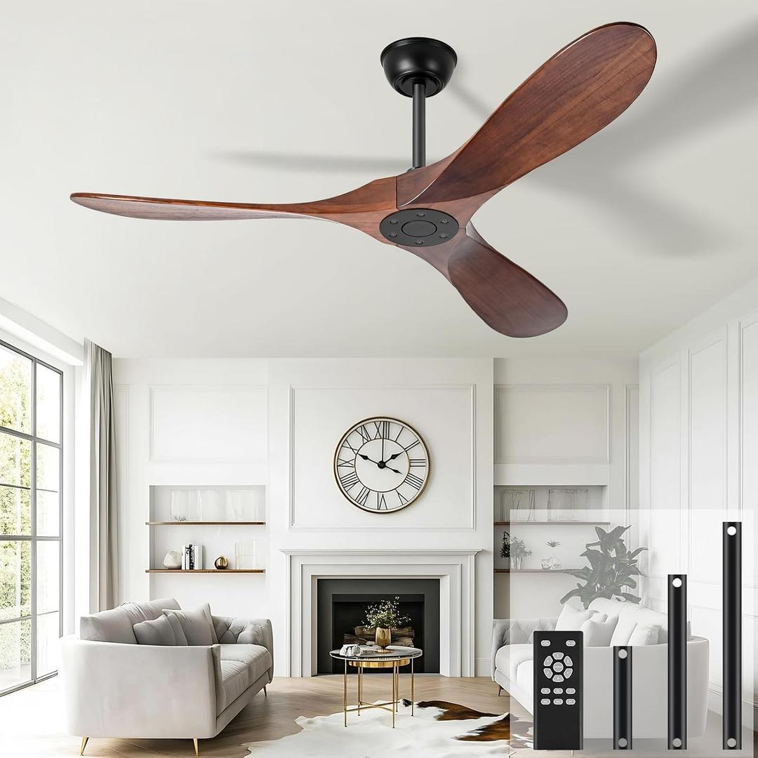 heimo 60 Inch Outdoor Ceiling Fan No LightWood Ceiling Fans Without Lights for Patios Bedroom Living Room Indoor Outside Reversible Ceiling Fan for Angled Sloped Ceiling(Walnut)