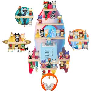for Toniebox 2/1 Tonie Shelf Wall Mounted Set of 4,Tonies Figures Tonies Storage,Magnetic Wooden Floating Shelves Compatible with Tonie Box Player Character for Children Room