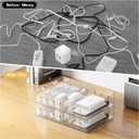 FRETONBA 2Pcs Cable Charger Organizer Box, Large Cords Storage Organizer with Adjustable Compartments and Wire Ties, Stackable Cord Organizer for Drawer - Clear