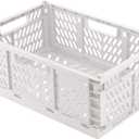 Pastel Crates, Extra Large Size(16.7 X 11.2 X 6.5 in), Storage crates plastic stackable, Desktop Storage Crates, Folding for Home Kitchen Bedroom Office.White