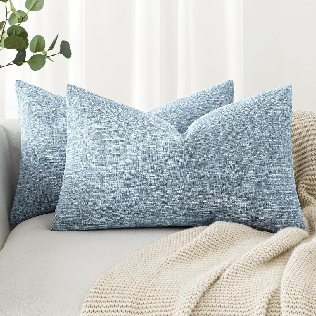 MIULEE Pack of 2 Decorative Linen Burlap Coastal Pillow Covers Farmhouse Boho Accent Pillowcases for Sofa Car Couch Bedroom Living Room Decor 12x20 Inch Light Blue