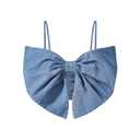 MakeMeChic Women's Denim Top Bow Front Sleeveless Spaghetti Strap Ruched Backless Crop Top Y2k Camisole Tops Light Wash, X-Large