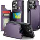 Compatible with iPhone 16 Pro 6.3" Wallet Case with Card Holder RFID Blocking for Women Men, Double Magnetic Clasp Kickstand Shockproof Phone Case Fit for iPhone 16 Pro, Purple