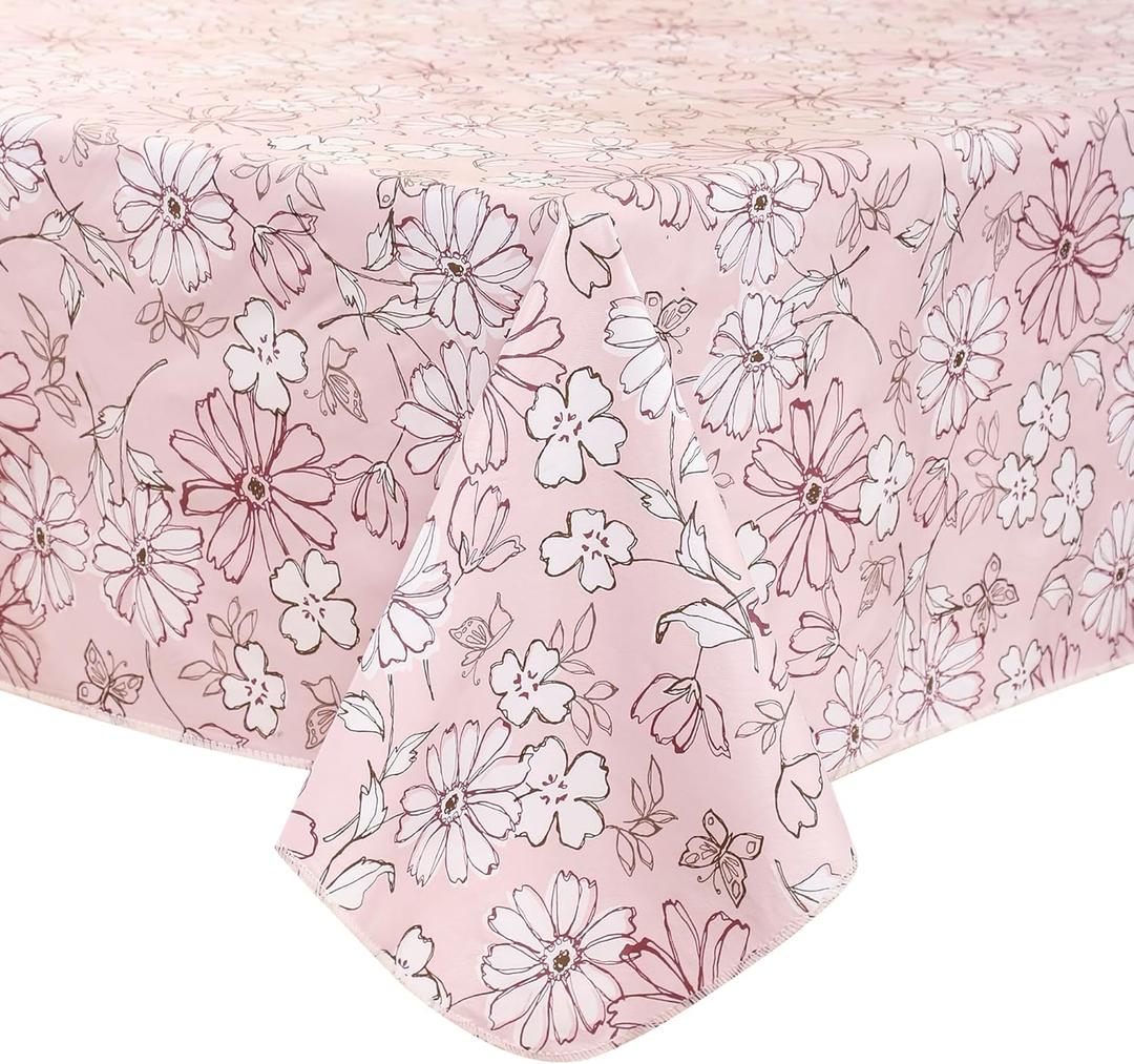 Heavy Duty Vinyl Tablecloth with Flannel Backing Waterproof Oil-Proof Plastic Table Cloth Stain-Resistant Wipeable Rectangle or Square Table Cover for Indoor and Outdoor (Red Flower60x102 Inch)