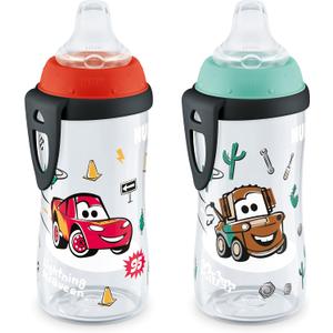 NUK Active Sippy Cup, 10 oz, 2 Pack, Disney's Cars, Lightning McQueen, BPAFree, SpillProof, Transition Cup