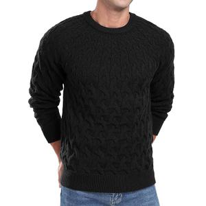 Askdeer Men's Cable Knit Pullover Sweater Long Sleeve Crew Neck Knit Sweater Soft Casual Sweaters with Ribbing Edge Black
