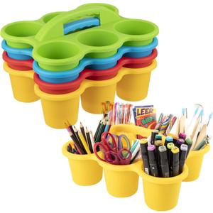 4 Packs Plastic Cup Caddy for Drink Delivery, Classroom Caddy 12x9.5x5.1 Inches, Assorted Colors