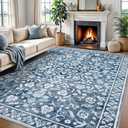 SILOLOOM Vintage 8x10 Area Rugs, Blue and White Washable Living Room Rug Non-Slip Thin Large Area Rug Printed Faux Wool Floor Super Soft Carpet Throw Rugs for Bedroom Dining Room Playroom Office