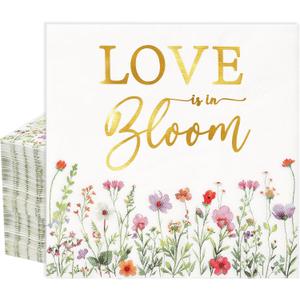 50pcs Love Is in Bloom Floral Bridal Shower Napkins Colorful Wildflower Paper Napkins Floral Flower Themed Bridal Shower Decorations for Wedding Bachelorette Engagement Party