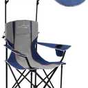 FAIR WIND Oversized Camping Lounge Chair with Adjustable Shade Canopy, Heavy Duty Quad Fold Chair Arm Chair - Support 350 LBS(Blue Grey)