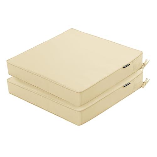 Comcaver Outdoor Chair Cushions 16 x 17 Inch Water Resistant Patio Chair Cushions with Tie 3 Year Color Fastness Thick Outdoor Seat Cushion for Garden Lawn Patio Furniture Beige Set of 2
