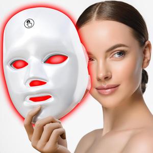 7-1 Colors Red Light Therapy For FaceLED Facial Skin Care Mask,Red Light Mask for Face, LED Facial Mask Light,Salon or Home,White.
