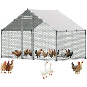 VEVOR Large Metal Chicken Coop with Run, Walk in Chicken Run for Yard with Waterproof Cover, 6.5 x 9.8 x 6.5 ft, Spire Roof Large Poultry Cage for Hen House, Duck Coop and Rabbit Run