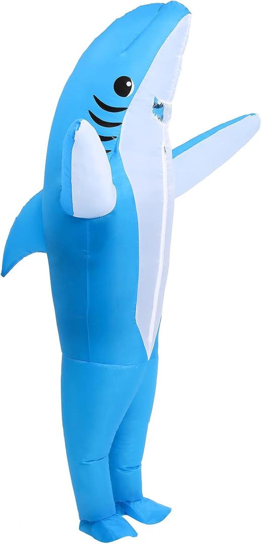 IHGYT Inflatable Shark Costume Air Blow up Jumpsuit Fancy Dress Funny Carcharias Suit for Cosplay Party (Blue)