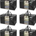 BALEINE 6-Pack Oversized Moving Bags with Reinforced Handles, Heavy-Duty Storage Tote Moving Supplies for Packaging, Camping (Black w/Window, 6-Pack)