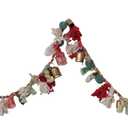 Creative Co-Op Handmade Wool and Cotton Blend Garland with Pom Poms and Metal Bells, Multicolor and Antique Gold Finish