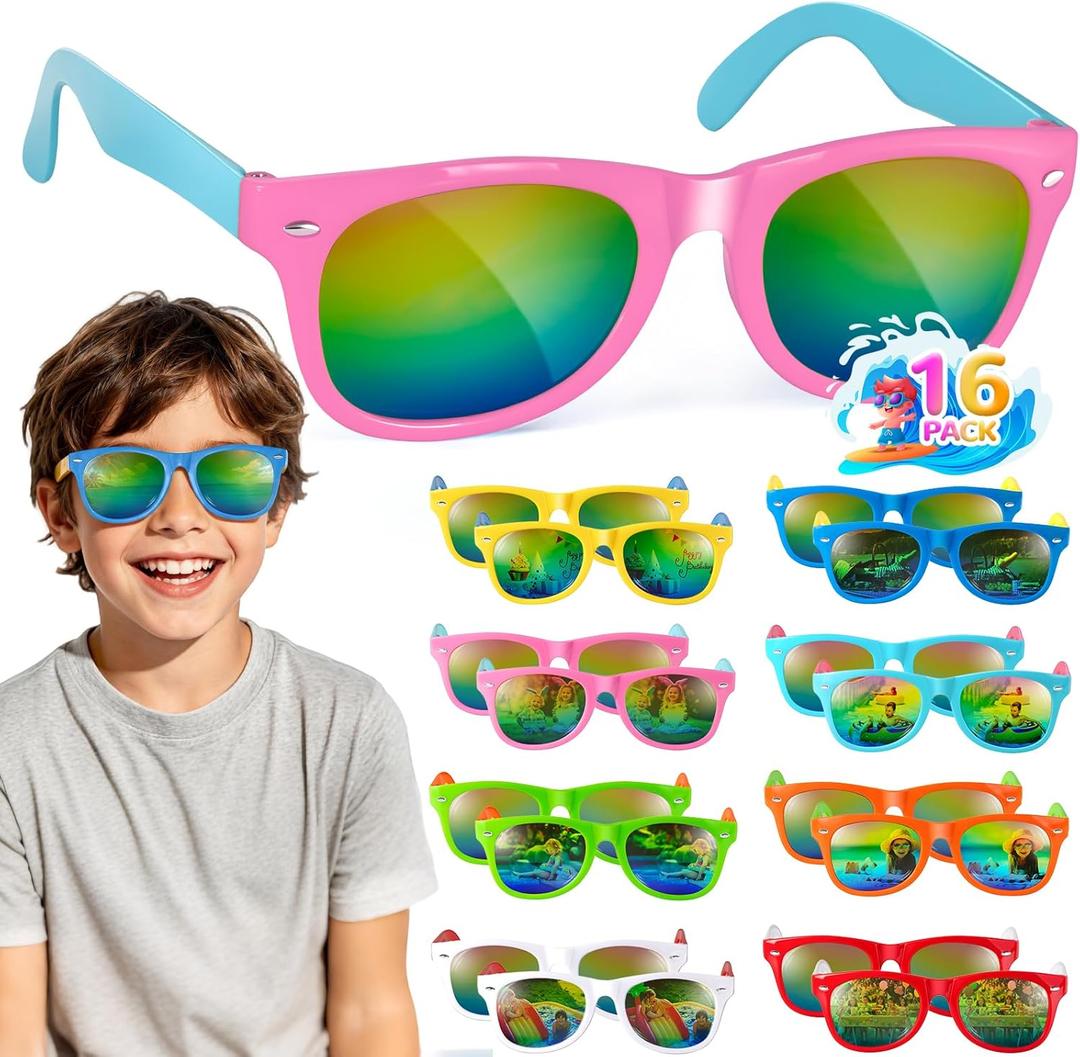 Kids Sunglasses Bulk Party Favors - Boys Girl Glasses for Kid Age 3-8 with Polarized UV 400 Protection, Goodie Bags Stuffers for Kid Birthday Classroom Summer Party Supplies Gifts - 16 Pack