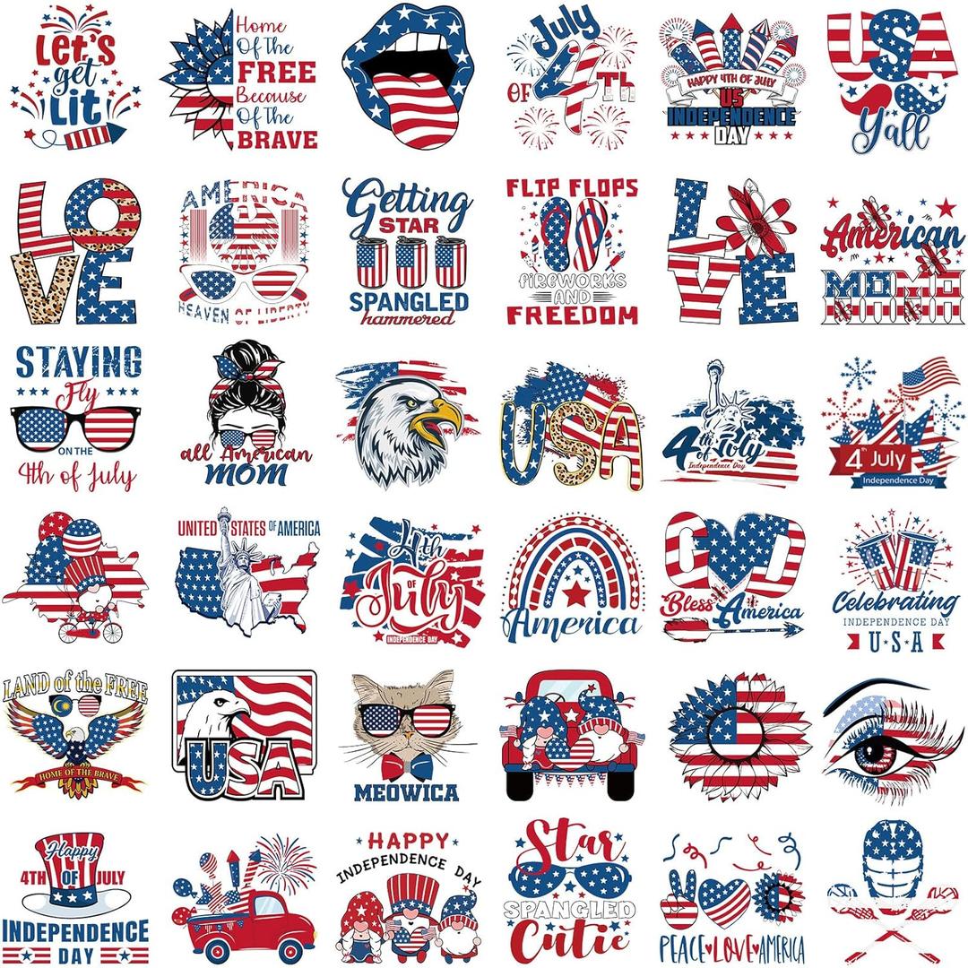 Glenmal 36 Pcs Patriotic Iron on Transfers 4th of July Iron on Decals Patches Independent Day Western Heat Transfers Vinyl Decals for Clothes Bag Covers DIY Decorations Glenmal 36 Pcs Patriotic Iron on Transfers 4th of July Iron on Decals Patches Independent Day Western Heat Transfers Vinyl Decals for Clothes Bag Covers DIY Decorations