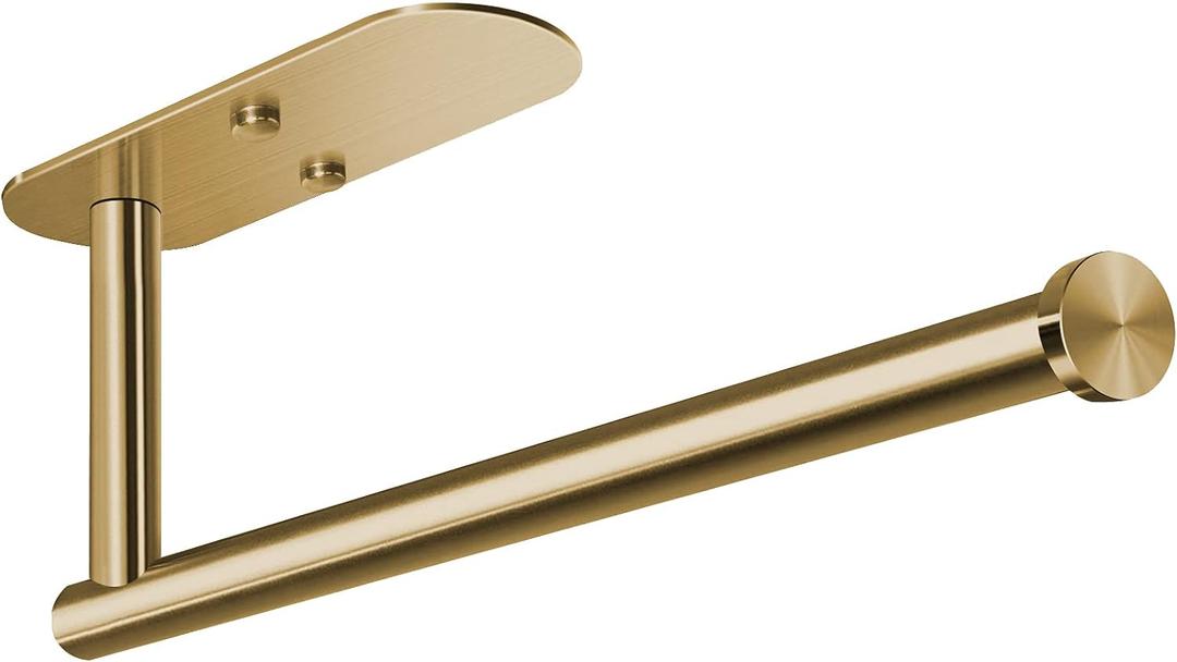 VAEHOLD Self Adhesive Paper Towel Holder Under Cabinet Mount, Wall Mounted Paper Towel Roll Holder for Kitchen, Bathroom, Wall - SUS304 Stainless Steel (Gold) (Gold)