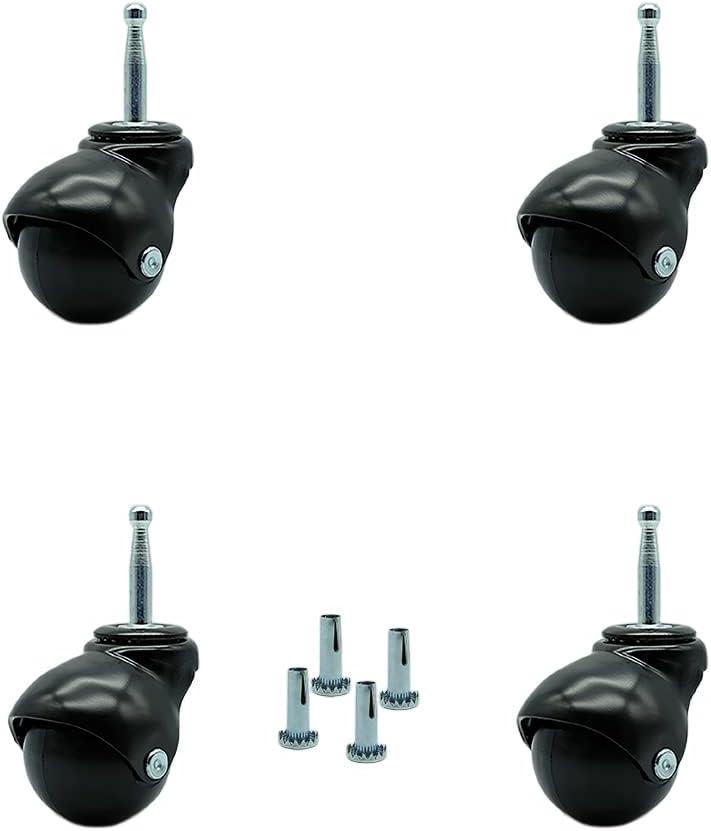 2 Inch Swivel Ball Caster Wheels for Furniture - Gloss Black Hooded Stem Casters with 5/16 Grip Neck Stem - 300 lbs. Total Capacity - Sockets Included - Set of 4 - Service Caster Brand