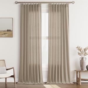 Light Taupe Pinch Pleat Linen Curtains 102 Inch Length 2 Panels Set for Bedroom Dinging Room Semi Sheer Boho Farmhouse Neutral Window Curtains 102 Inches Long for Living Room Nursery 40x102