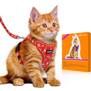 Halypet Cat Harness and Leash Set [MAX Safety 4th-Gen Upgrade] Escape Proof Adjustable Cat Leash Comfortable Soft Vest Easy to Wear Kitten Harness with Reflective Strip for Cats Walking, S Ruby Red (Small (7-12lb))