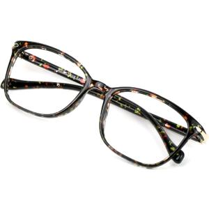 VisionGlobal Blue Light Blocking Glasses for Women, Anti Eyestrain, Computer Reading, TV Glasses, Stylish Square Frame, Anti Glare(Floral,+1.75 Magnification) (07_nola_foral)
