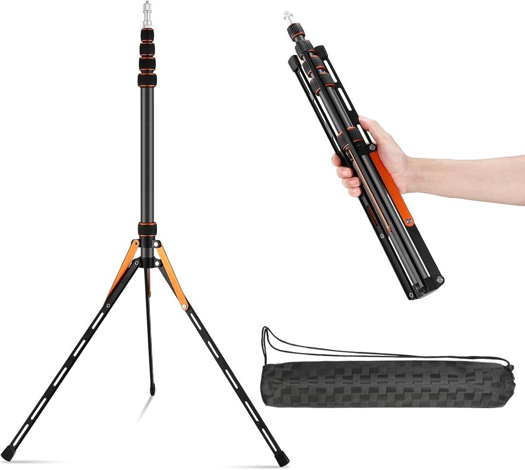 Soonpho Portable Light Stand Adjustable 7ft Carbon Fiber Lighting Tripod Stand with 180 Reversible Leg Tripod Light Photography Maximum Height of 86.5/220cm for Flash Softboxes Camera