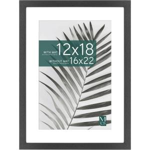 MCS Studio Gallery 16x22 Matted Poster Frame with 12x18 Picture Display, Black Woodgrain Vertical & Horizontal Wall Hanging Large Picture Frame for Photos, Posters & Art Prints (Pack of 1)