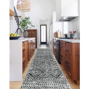 Wonnitar Moroccan Hallway Runner Rug 10 ft, Machine Washable 2'6"x10' Long Runner Rugs for Kitchen, Boho Non-Skid Soft Low Pile Carpet Runner for Entryway Hall Entrance (Dark Grey,2'6"x10')