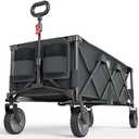Timber Ridge 51.2'' Extended Collapsible Wagon Cart, 500LBS Heavy Duty Foldable Utility Wagon with Adjustable Handle, 400L Capacity Portable Cart with Cargo Net for Camping Sports Shopping-Grey
