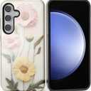 Case for Samsung Galaxy S25 Case,Faux Embroidery Boho Floral Design Hybrid Dual Protection Silicone Hard PC Shockproof Full Body Cover Anti-Scratch Protective Case for Men Women