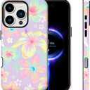 for iPhone 16 Pro Case [Compatible with MagSafe] 2-Layer Hard Shell Glossy Rugge Shockproof Protection Phone Case, Cute Floral Flower Hibiscus Purple