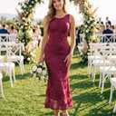 Women's Sleeveless Floral Bodycon Slit Midi Wedding Guest Cocktail Dress (Red, S)