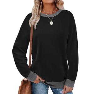 Saloogoe Womens Sweatshirts No Hood Color Block Drop Sleeve Shirts Loose Fit Tunic Tops Black S