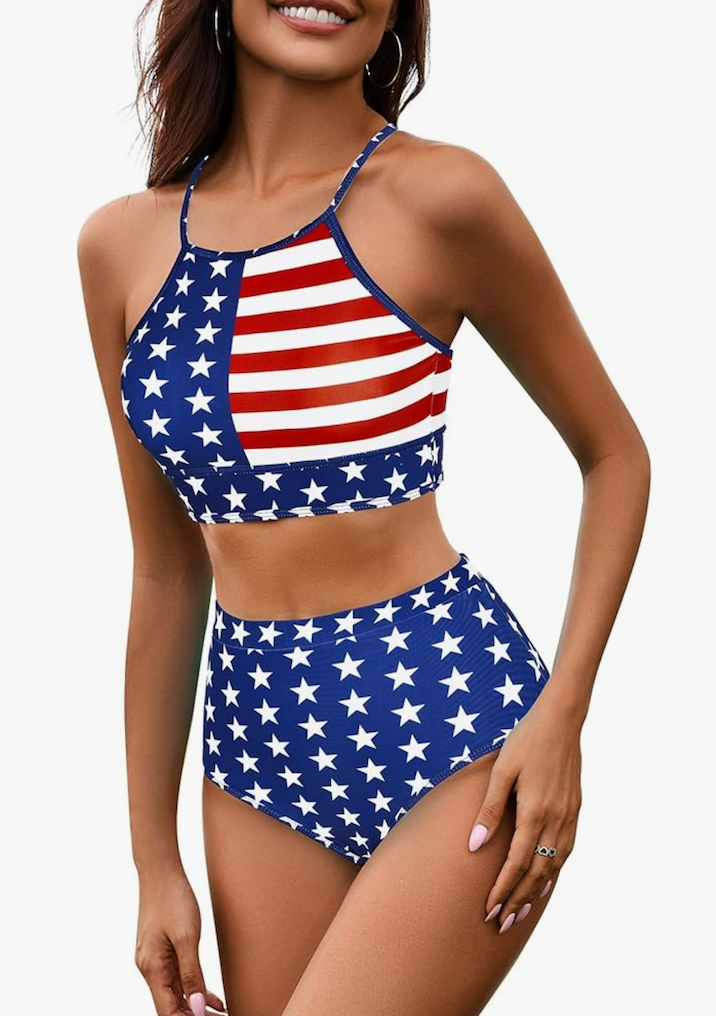Zando High Neck Swimsuits for Women 2025 Color Block Modest 2 Piece Bikini Set High Waisted Tummy Control Bathing Suit XL