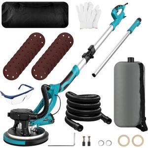 Drywall Sander, 1250W 11.5-Amp Electric Drywall Sander with Vacuum, Popcorn Ceiling Removal Tool with Variable Speed 800-1800RPM, Foldable & Extendable Handle, LED Light, 18pcs Sanding Discs (Large)