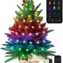 Brizled Smart Mini Christmas Tree, 22.8in DIY Smart-Lit Tabletop Tree with 75 LED RGB Lights, App/Voice Control 159+ Scenes Mini Xmas Tree USB C Music Small Tree Work with PD Power for Fireplace Desk (2FT, Green)