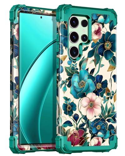 Hekodonk for Galaxy S22 Ultra Case,Three Layer Heavy Duty Shockproof Protection Hard Plastic+Soft Silicone Full Body Drop Protective Case for Samsung Galaxy S22 Ultra,All Green
