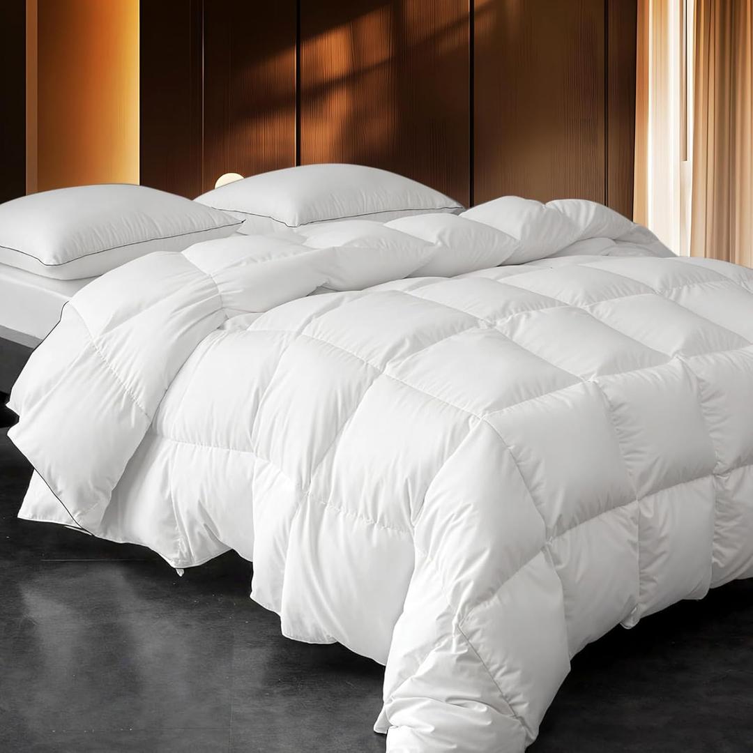 Down Fibers Comforter King Size,Luxurious All Seasons Hotel Collection Duvet Insert,54 Oz High Bulkiness Medium Warmth,Fluffy & Breathable for Bedroom, Guestroom, Hotel (White,106x90)