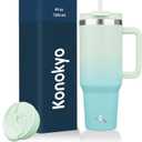 40 oz Tumbler with Handle and 2 Straws,2 in 1 Lid Insulated Water Bottle Stainless Steel Travel Coffee Mug,Mint