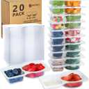 3 x 20 Sets Reusable Snack Containers With Lids, Double Compartment Snack Pack Containers, Portion Control, Meal Prep, Ideal For On-The-Go Mini Sauce Boxes & Lunchable Snack Packs For Kids