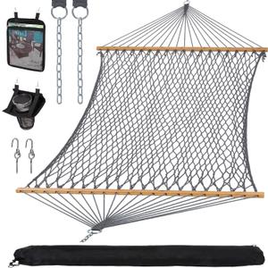 SUNCREAT Double Outdoor Hammock, Polyester Rope Hammock with Strong Spreader bar, Gray