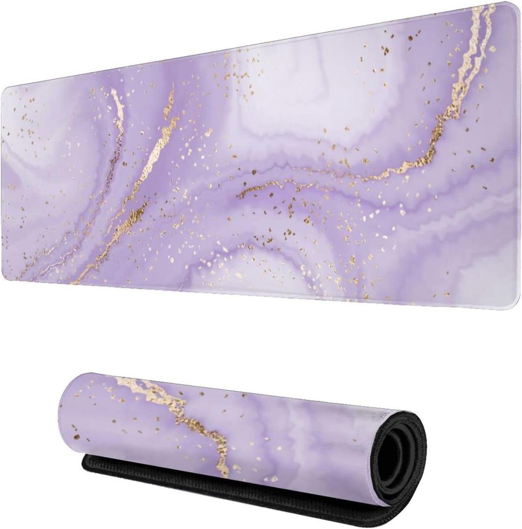 Purple Gold Marble Mouse Pad Gaming XL Large Mousepad Pretty Desk Mat for Women and Girls Long Extended Big Keyboard Pads Table Accessories for Gaming and Office 31.5 X 11.8 Inch (One Size)