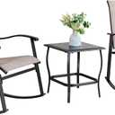 Vongrasig 3 Piece Outdoor Rocking Bistro Set, Textilene Fabric Small Patio Furniture Set, Front Porch Rocker Chairs Conversation Set with Glass Table for Lawn, Garden, Balcony, Poolside (Taupe)